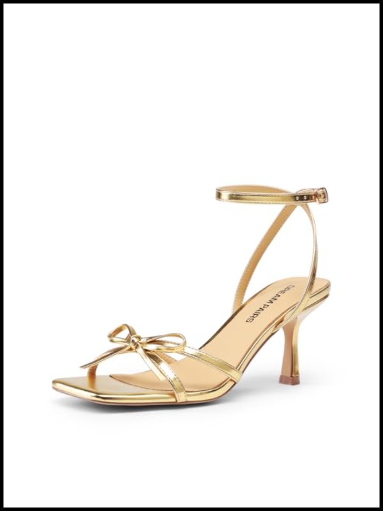 Women's Strappy Kitten Heel Sandals With Bow, Square Toe, Cushioned Insole